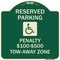 Signmission Reserved Parking Penalty $100 to $500 Tow-Away Zone withAluminum Sign, 18" x 18", G-1818-22989 A-DES-G-1818-22989 - alternate 1